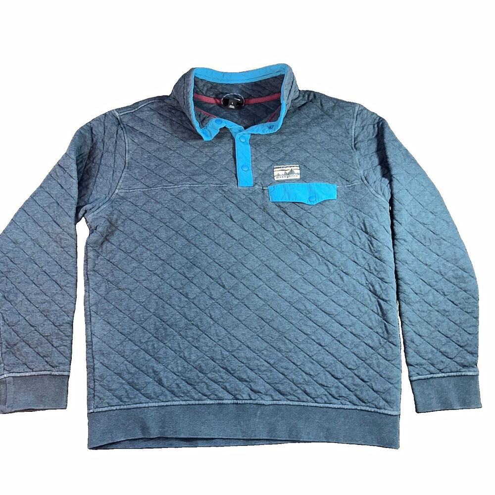 Patagonia Organic Cotton Quilt Snap-T Pullover Grey Blue Men's Large L 24x27